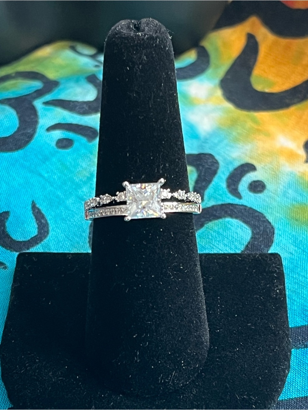 Princess Cut Moissanite Double-Row Statement Ring Size 8 GRA DTP 1.2 CTW